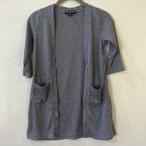 Girls gray cardigan sweater by THREE PINK HEARTS side pockets, girls medium